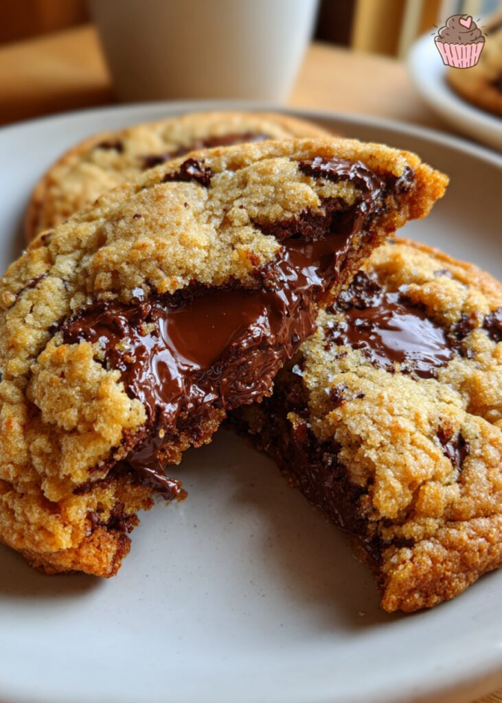 A stack of golden brown New York Times Chocolate Chip Cookies, still warm and slightly gooey.