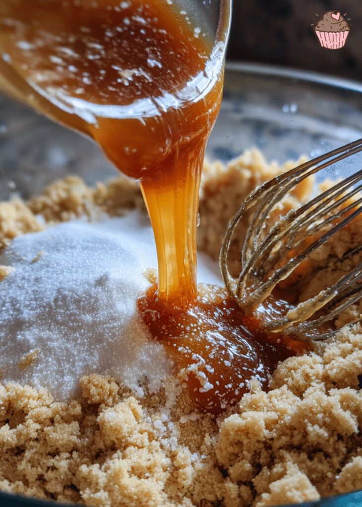 A stack of warm, golden brown butter chocolate chip cookies on a wooden board, with gooey chocolate visible.