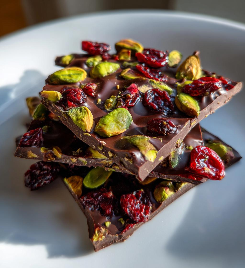 Dark Chocolate Bark with Pistachios and Cranberries - detail 1