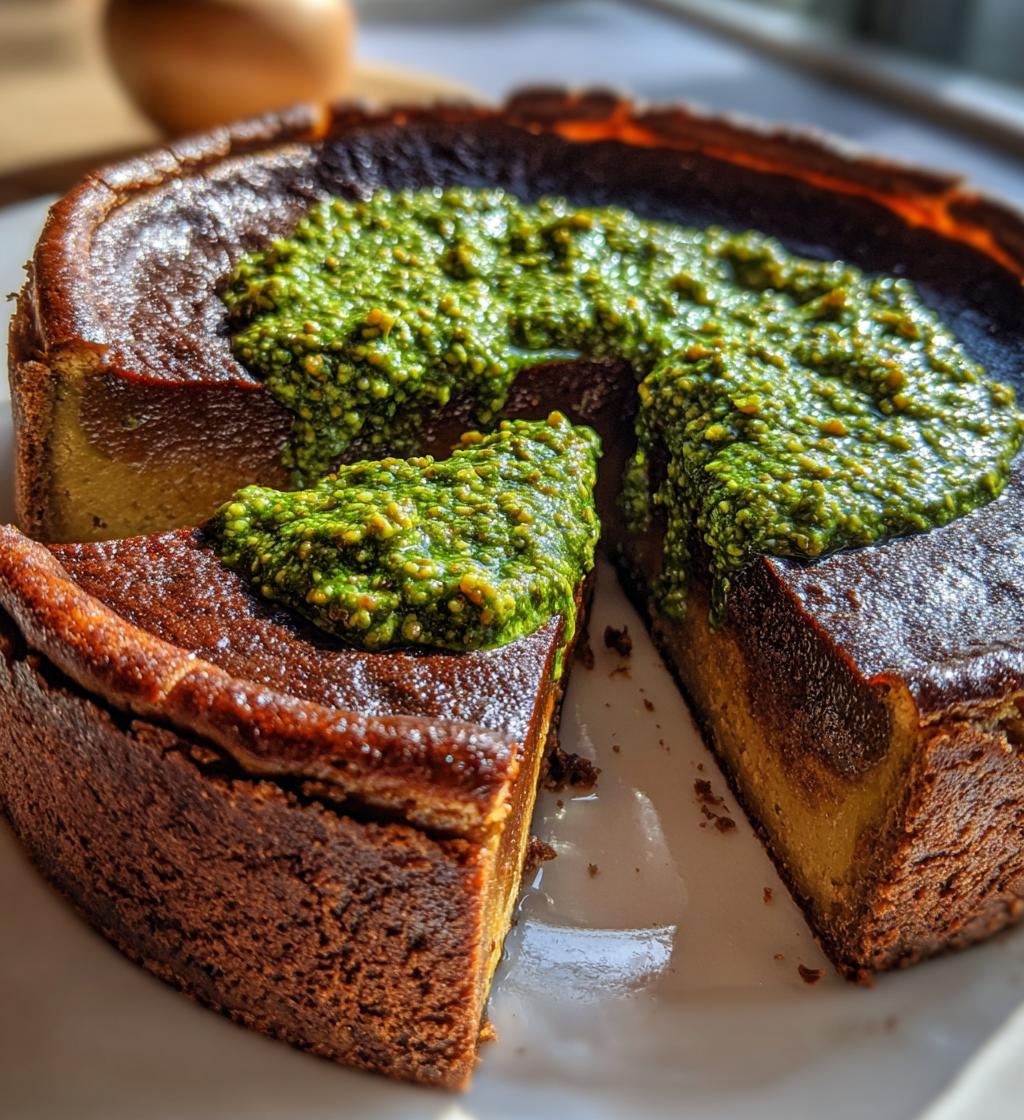 Basque Burnt Cheesecake with Pistachio Sauce - detail 1