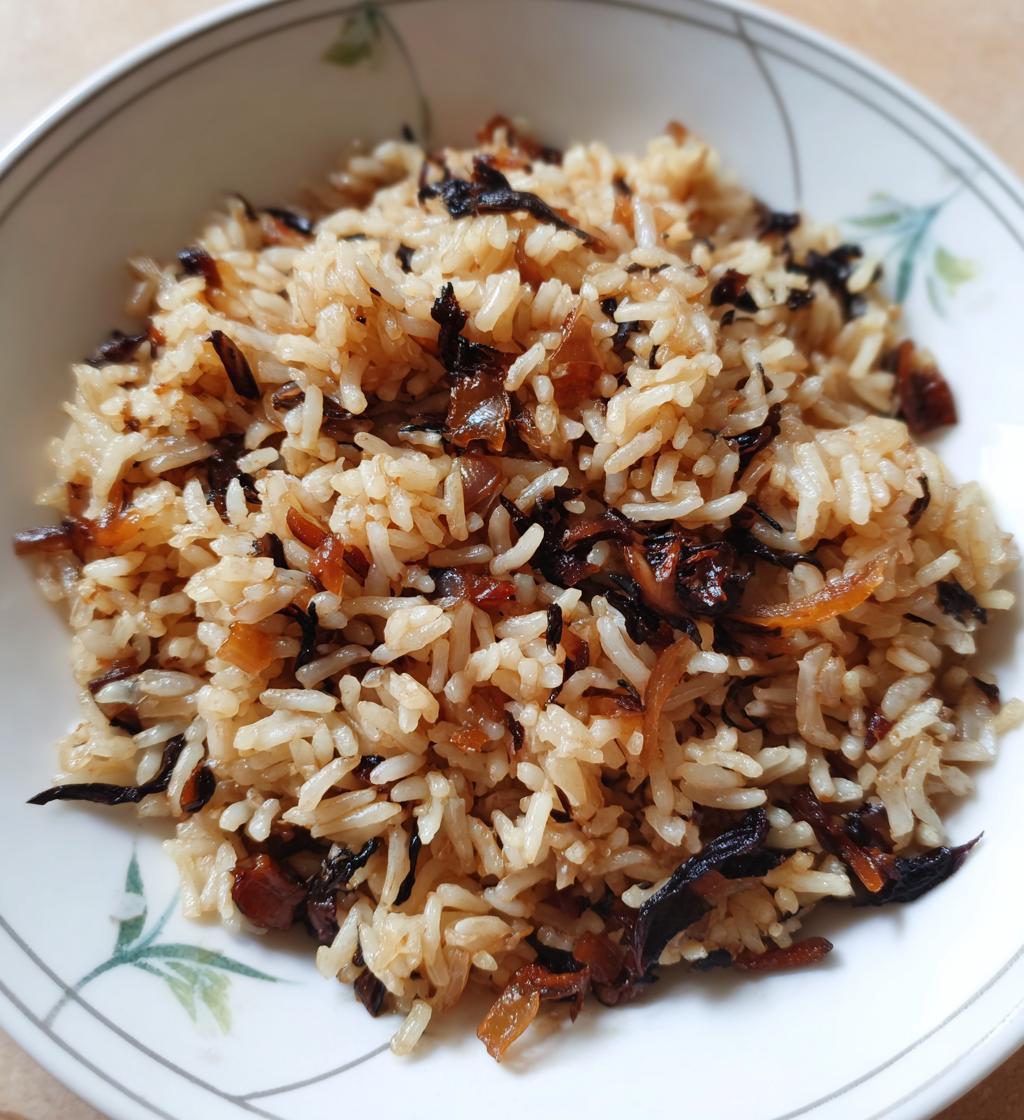 Diri Djon Djon (Black Mushroom Rice - using dried mushrooms) - detail 1
