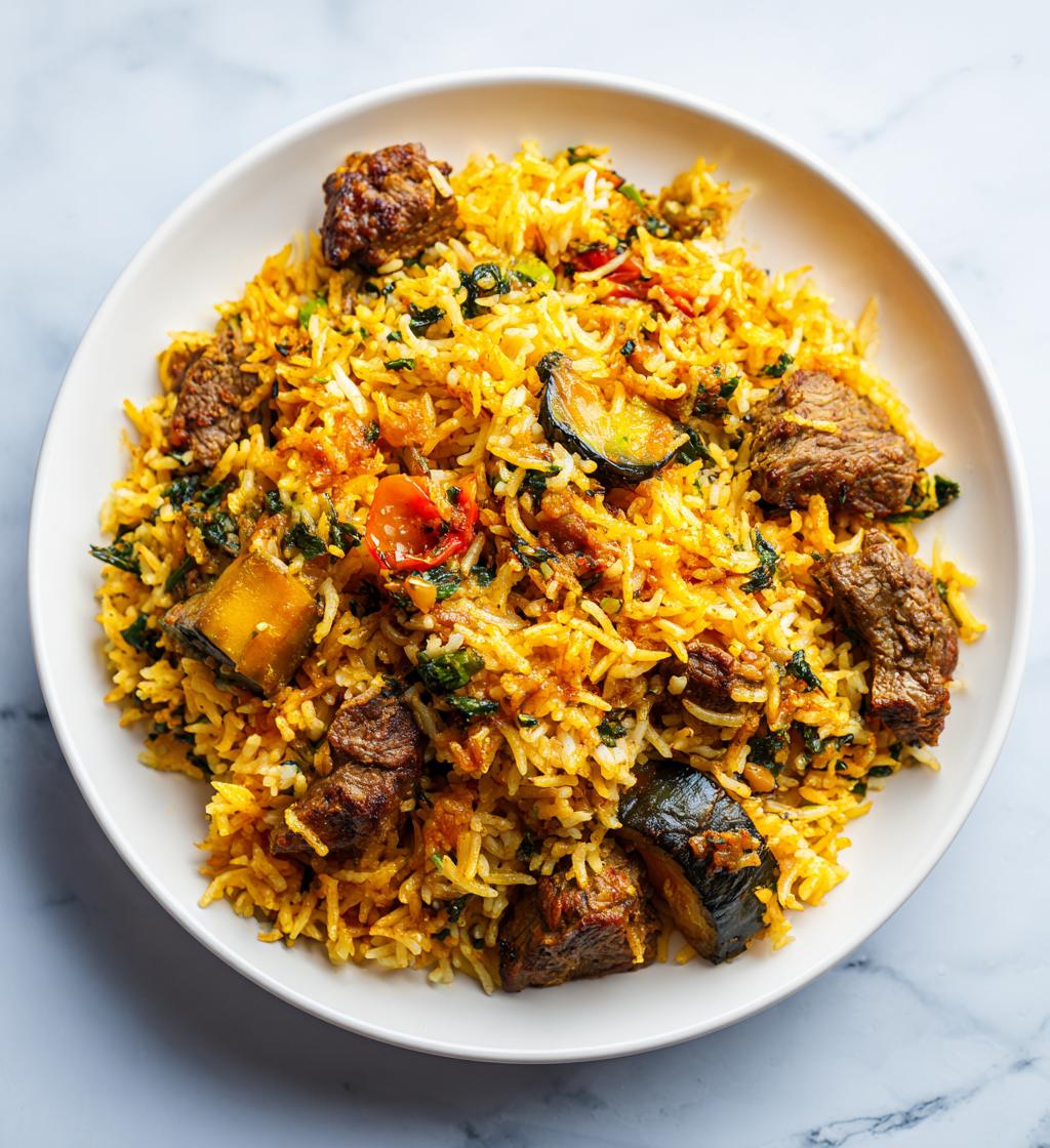 Maqluba (Upside Down Rice with Eggplant & Lamb) - detail 1
