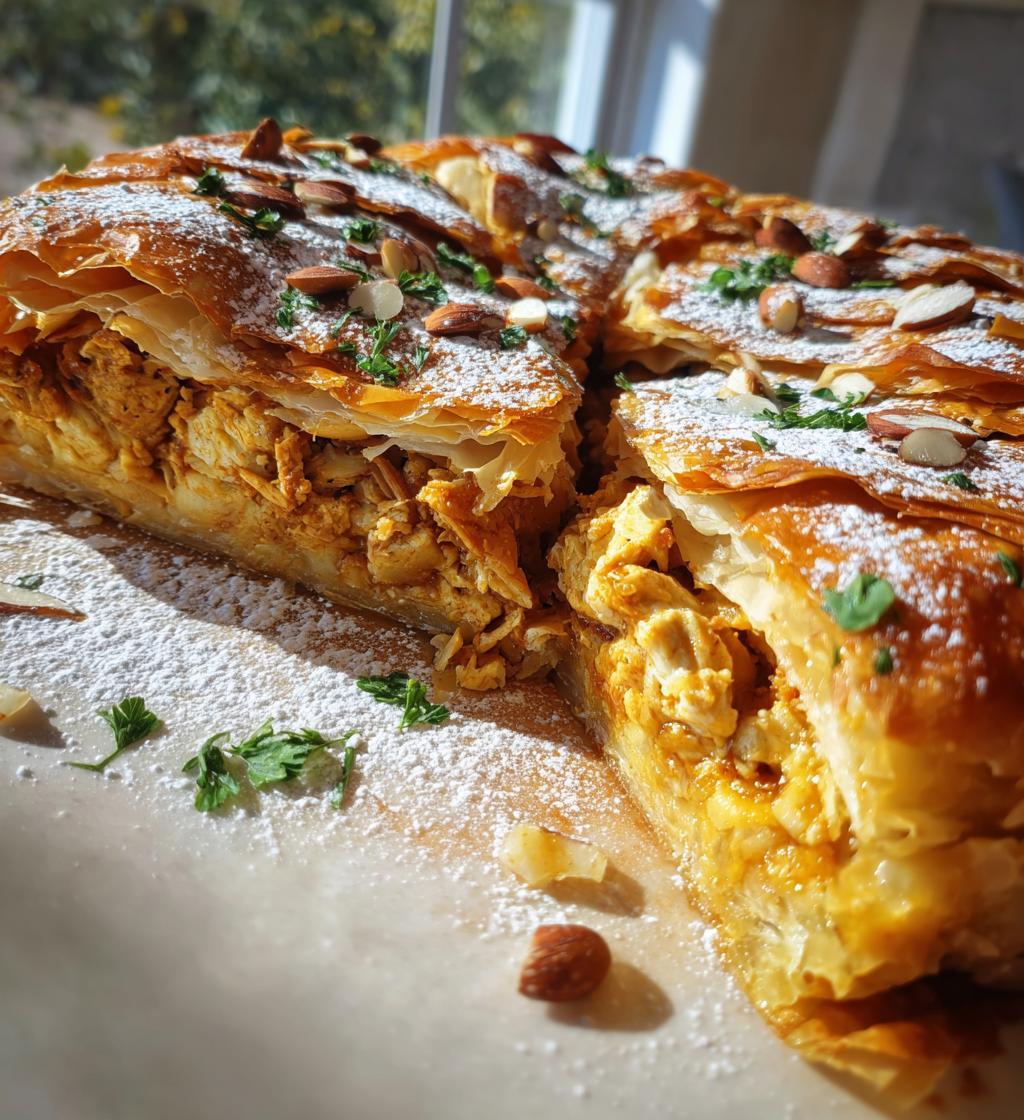 Moroccan Chicken Pastilla (Sweet and savory pie) - detail 1