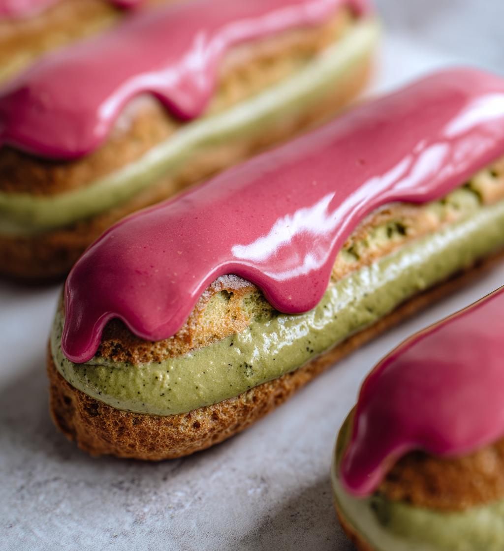 Pistachio and Raspberry Éclairs - detail 1