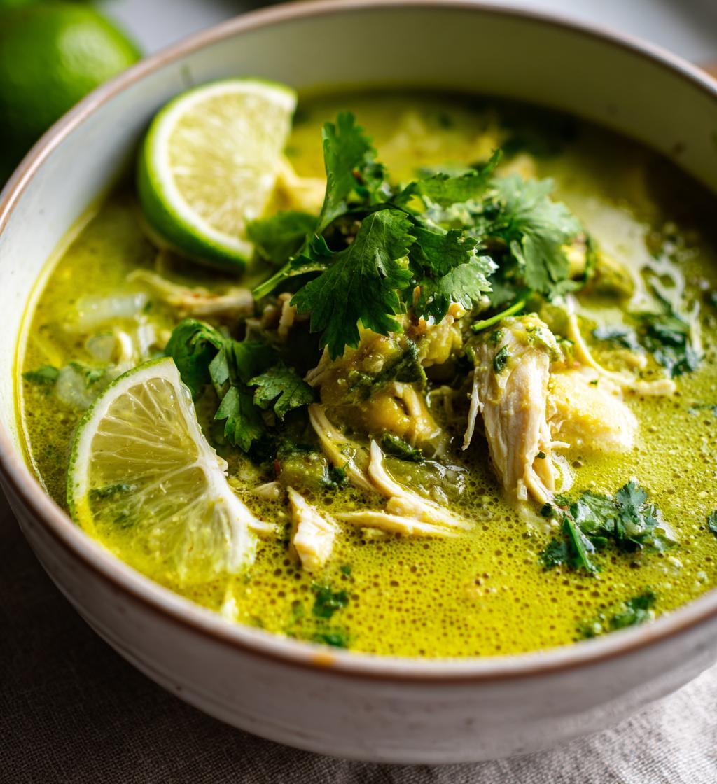 Pozole Verde with Chicken (Green Hominy Soup) - detail 1