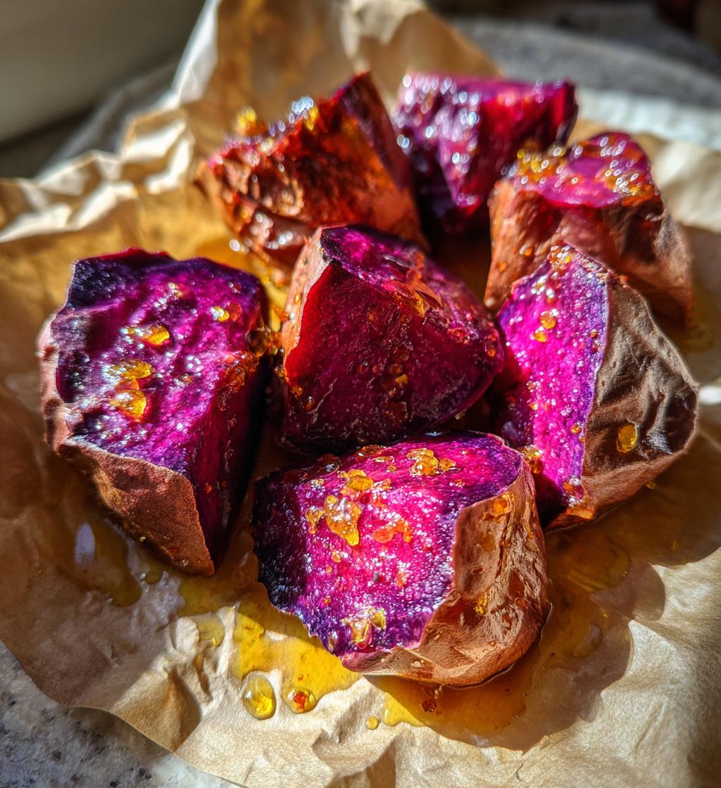 Smashed Purple Sweet Potatoes with Hot Honey - detail 1