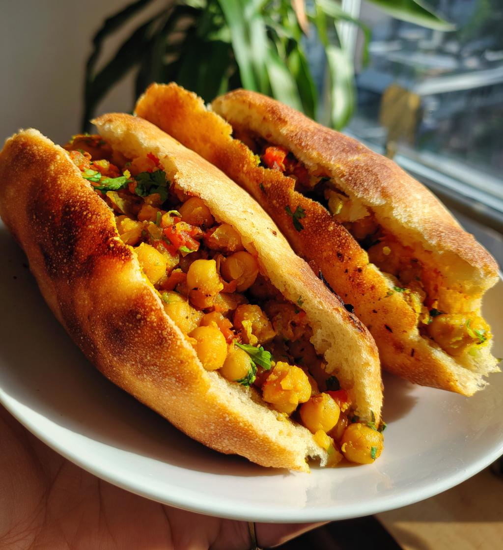 Trini Doubles (Curried Chickpeas on Bara Bread) - detail 1